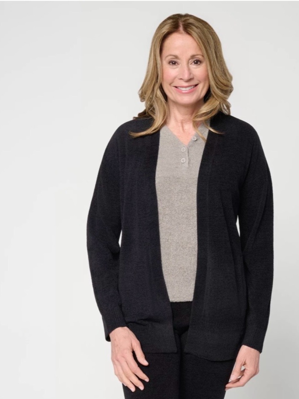 CozyChic UltraLite placed stitch Black Open-Front Women’s Cardigan